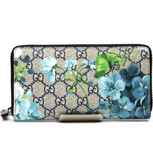 Gucci GG Blooms Long Zip Around Wallet   In Blue GG Supreme Canvas